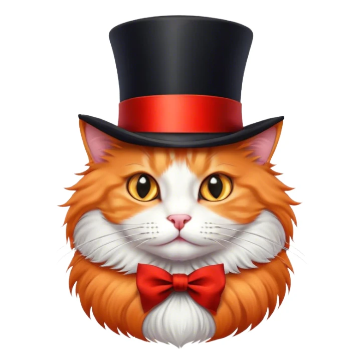 fluffy elegant orange cat with top hat black with red ribbon  sticker