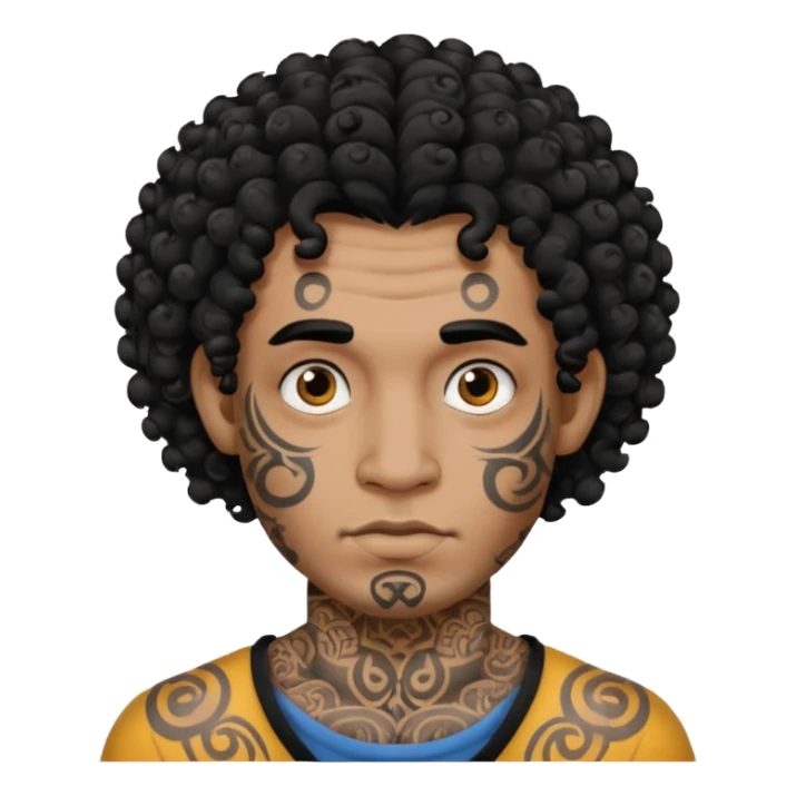 man curly hair and heavy face tattoo sticker