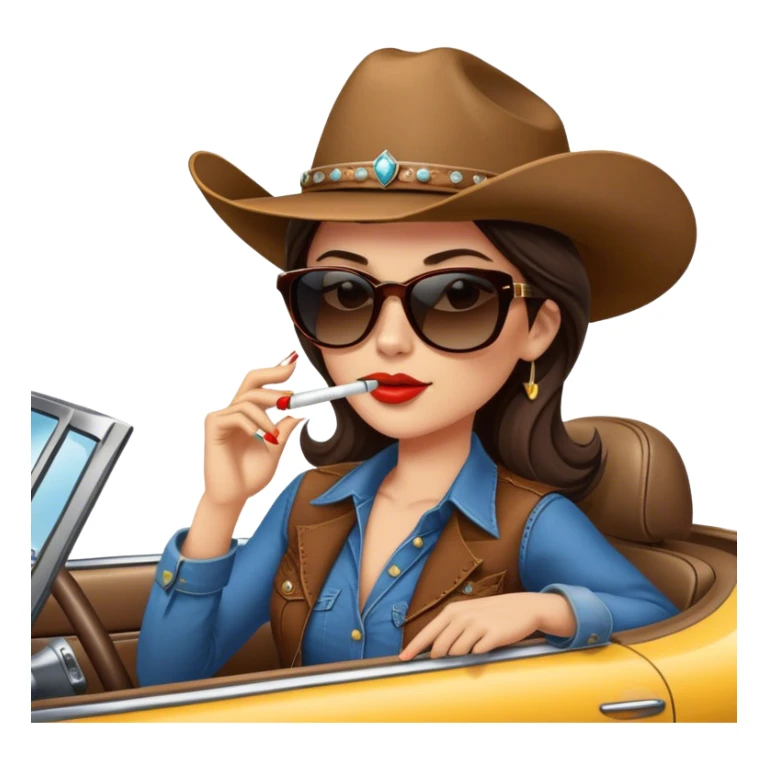 Brunette Cowgirl wearing sunglasses, smoking a cigarette and driving sticker