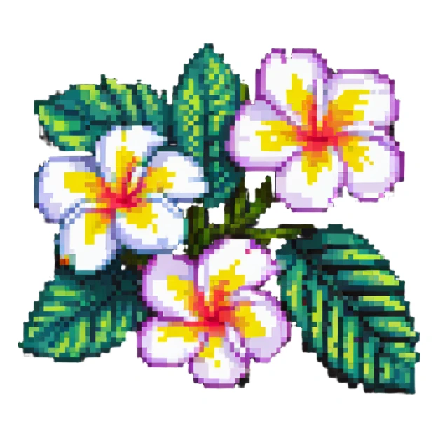 plumeria flower with tropical vibe, pixel art sticker