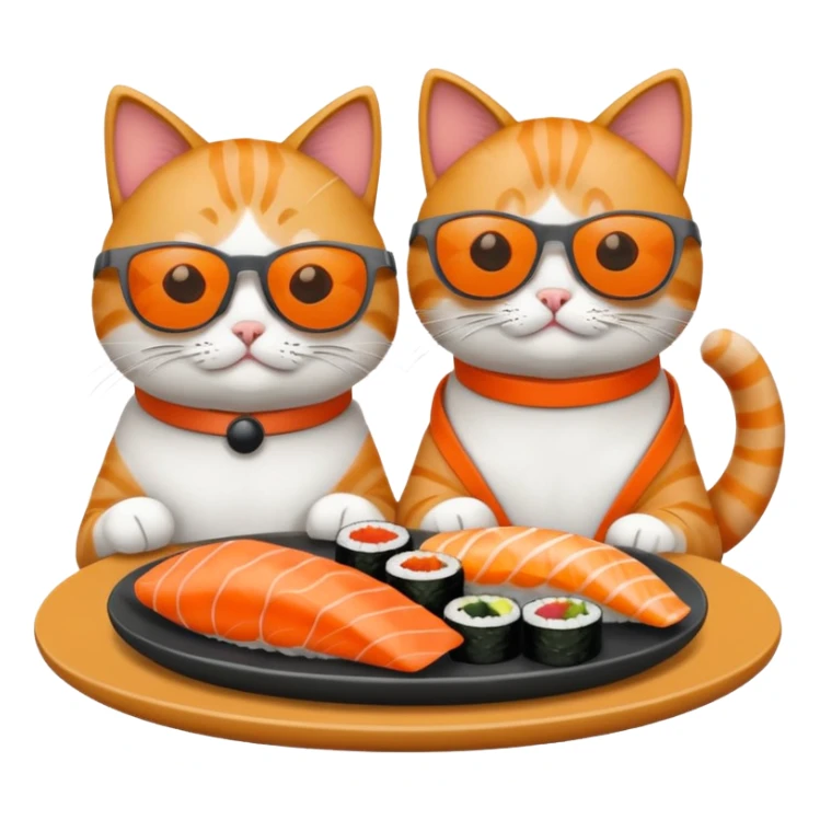 two cats wearing sunglasses eating sushi sticker