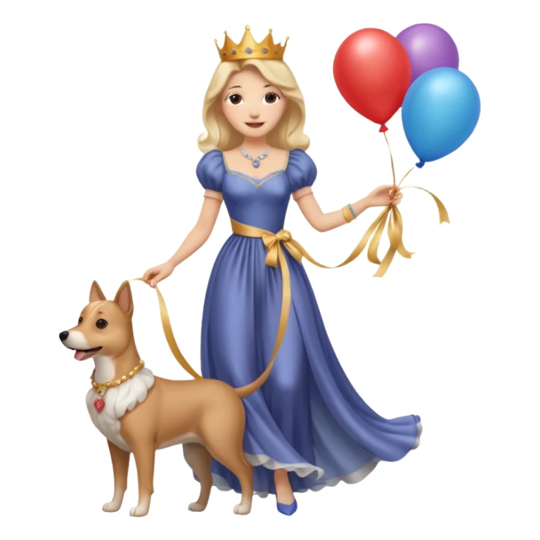 queen wearing dress, holding dog balloon sticker