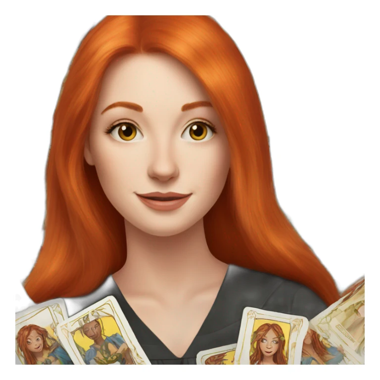 redhead white woman medium long straight hair, celebrating graduation with tarot cards sticker