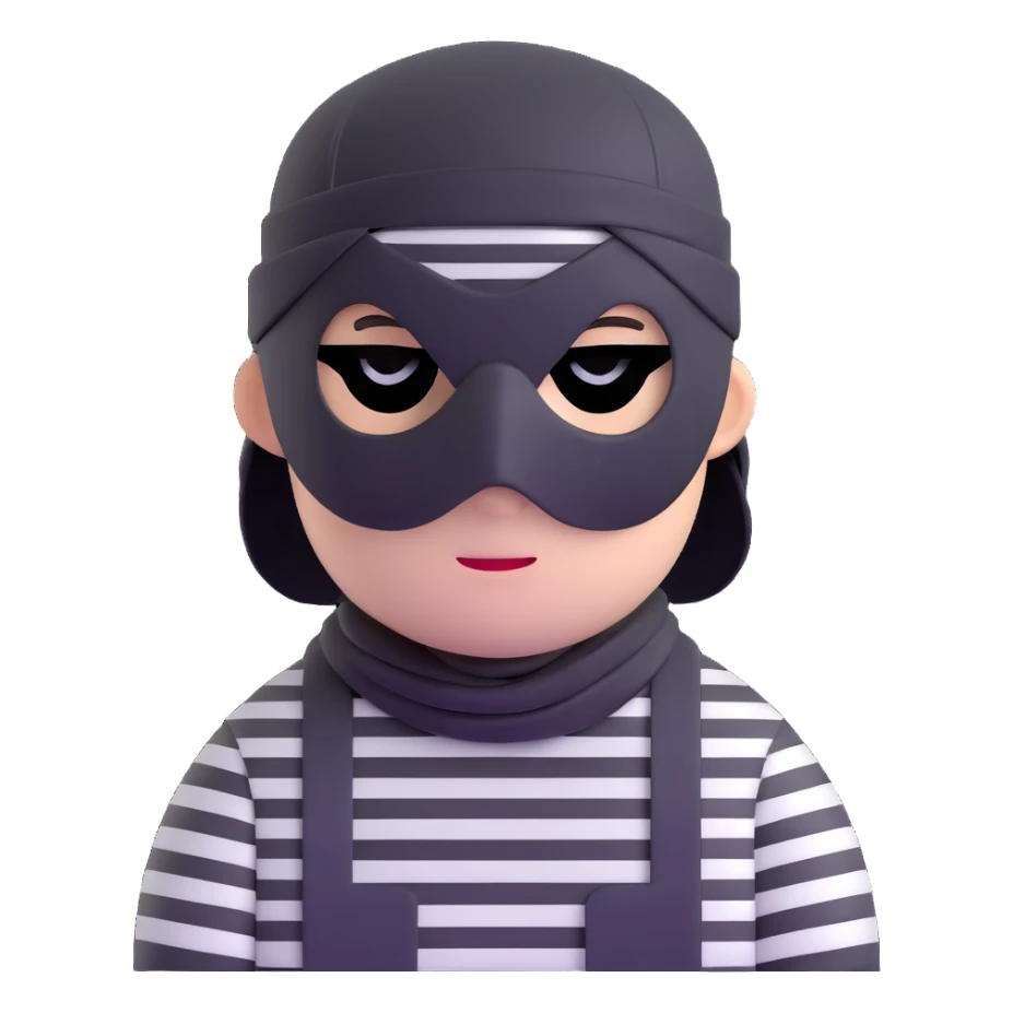 character with black and white striped shirt, black beanie, black mask over eyes sticker