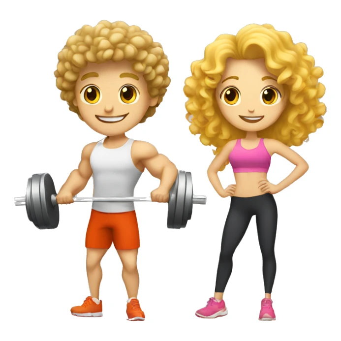 A blonde guy and a curly-haired girl lifting weights together sticker