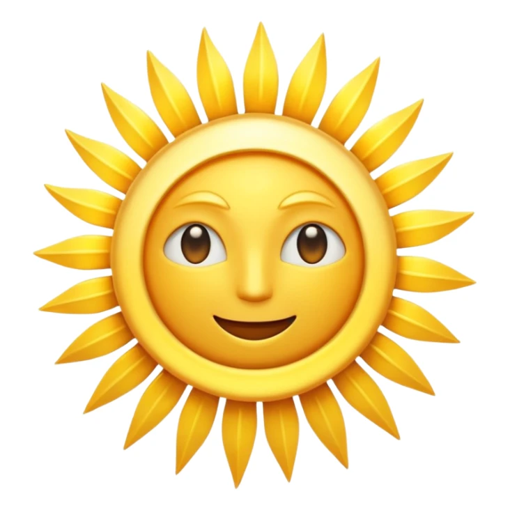 A radiant golden sun, with long, bright rays surrounding it, an intense yellow center, detailed 3D emoji style, neutral background, soft and vibrant lighting.  sticker