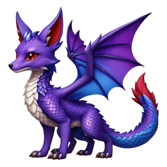 Fox dragon hybrid front facing full body dark purple and blue and red sticker