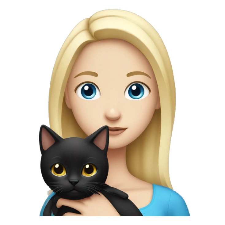 Blue eyed blonde girl holding black cat sticker