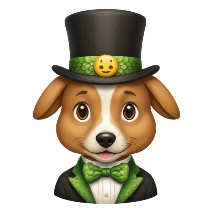 dog with reptile scales and a top hat, emoji style sticker