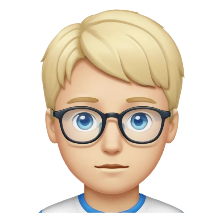 Boy with blue eyes, blond hair to the left and glasses sticker