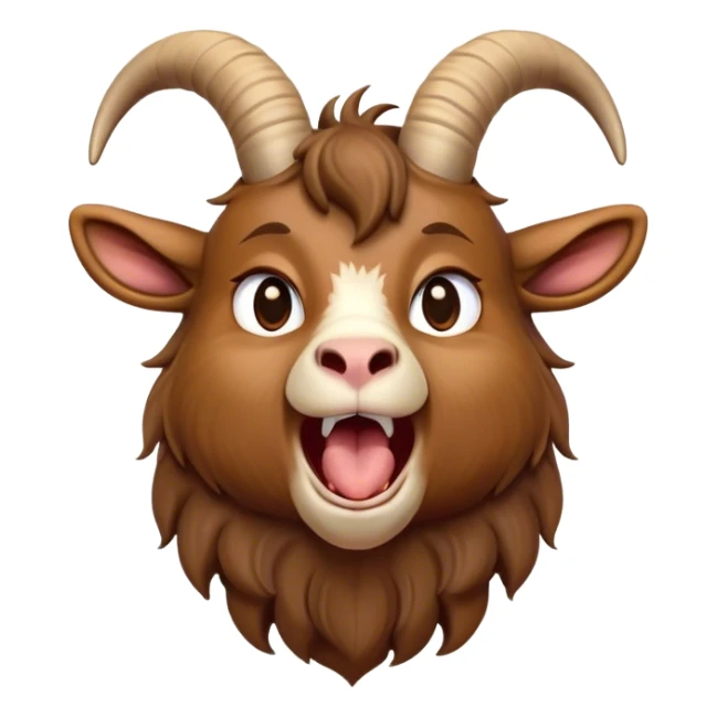 Cinematic Cute Yawning Brown Goat Portrait Emoji, Head tilted slightly with a dramatic, wide-open yawn, showcasing a soft, downy brown fur with delicate horns and gently drooping ears, round eyes barely open in drowsy contentment, Simplified yet irresistibly adorable features, highly detailed, glowing with a soft, cozy glow, high shine, relaxed yet expressive, stylized with a touch of rustic whimsy, bright and endearing, soft glowing outline, capturing the essence of a sleepy yet affectionate goat, so drowsy it feels like it could stretch out of the screen and curl up for a nap! sticker