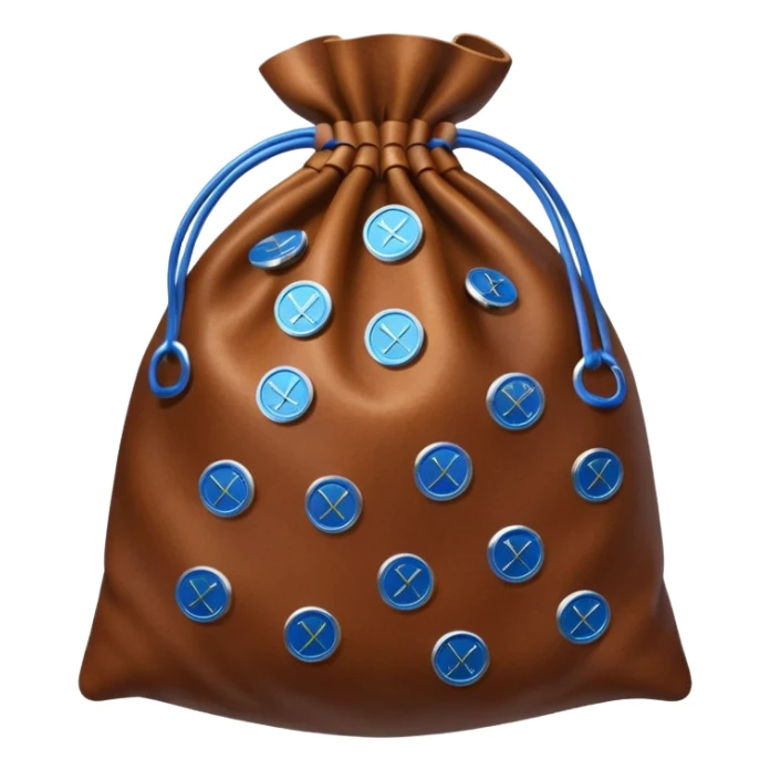 brown money bag of blue coins sticker