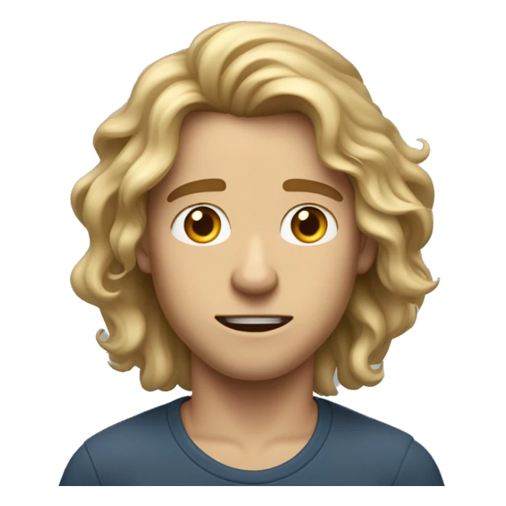 A handsome young man with long, wavy dirty-blonde hair cascading down past his shoulders, his face contorted in a look of utter shock sticker