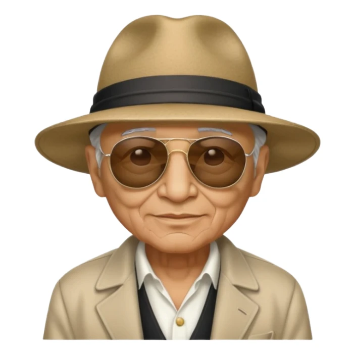 elderly Chicano gangster, wide-brim hat, sunglasses, subtle smirk sticker