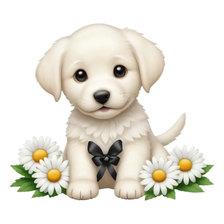 Create a daisy flower next to a white labrador puppy sticker
