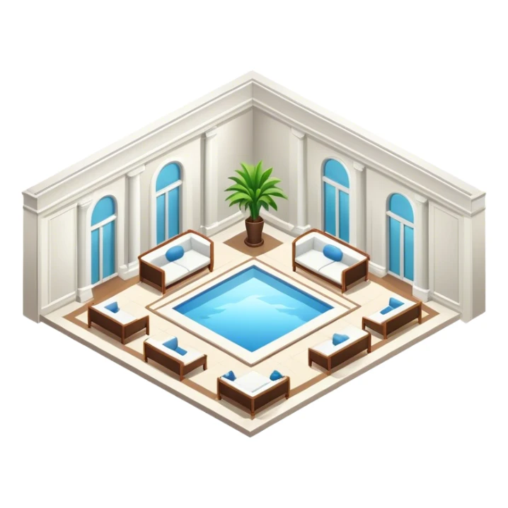 Sleek white luxury hotel resort lobby, isometric  sticker