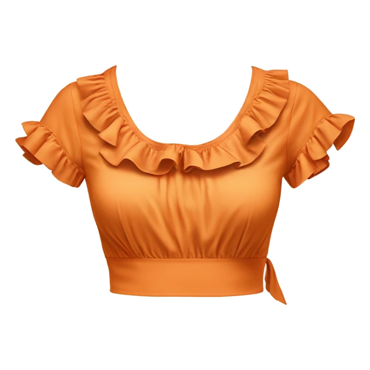 Realistic orange cut out crop top blouse. Ruffles. Isolated. Fancy sash sticker