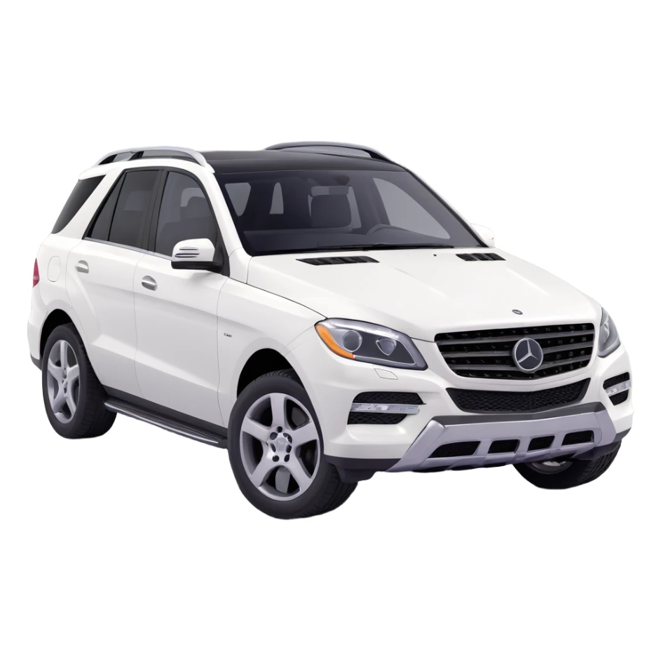 2015 Mercedes Benz ML350 SUV, white exterior, black interior, three-quarter angle, exterior doors open, 3D style sticker