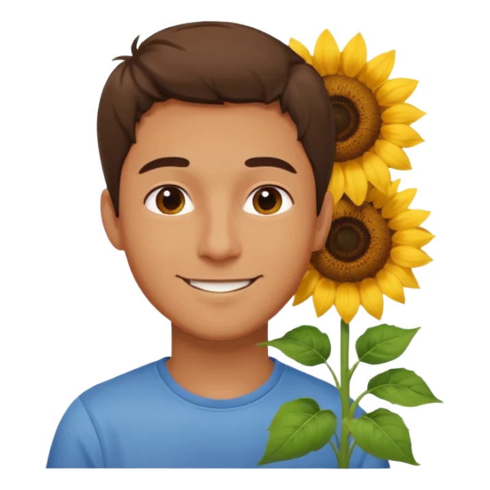 Man smelling sunflower with gentle smile, half body sticker