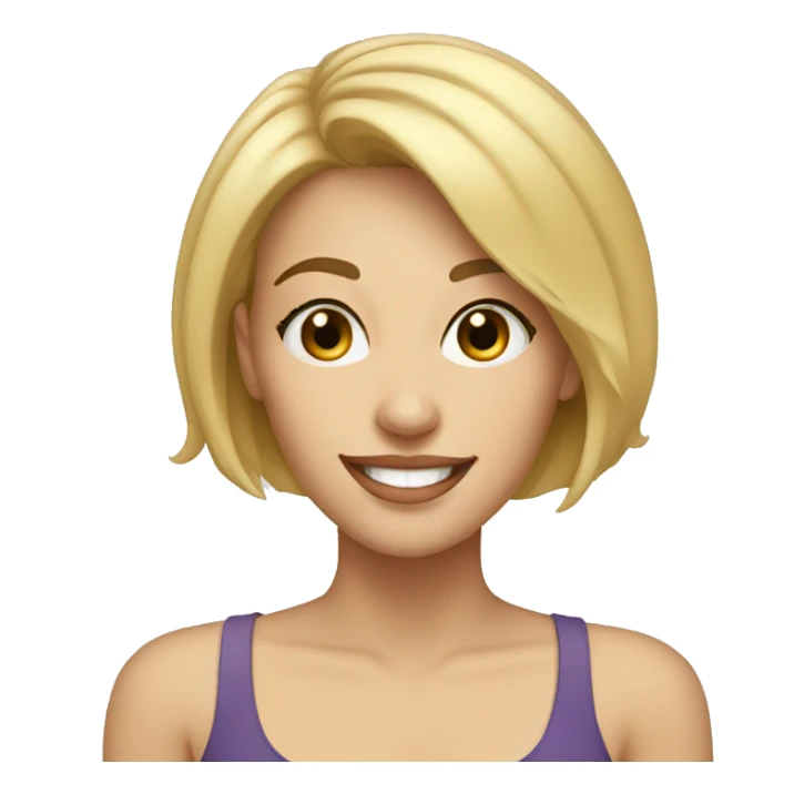 Beautiful girl with short blonde hair, thin lips, thin eyebrows, smiling. sticker