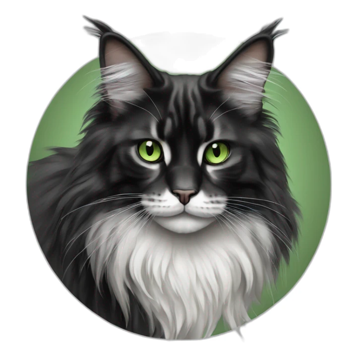 Black and white Maine coon with green eyes, full body, realism sticker