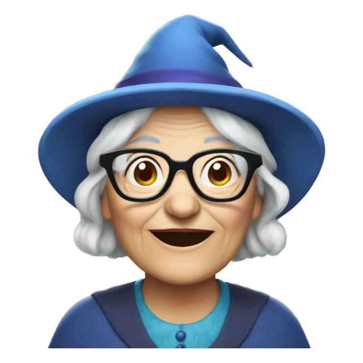 smart granny witch with glasses and blue hat  sticker