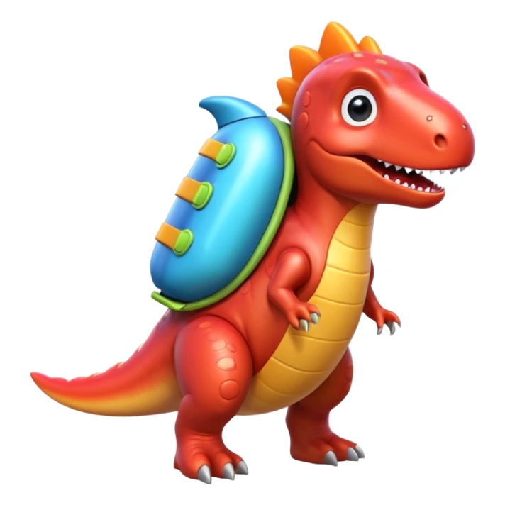 cute toy-like rocket-propelled dinosaur, rounded shapes, glossy texture, colorful rocket backpack, happy expression, 3D cartoon, mobile game icon style, clean background, no text, no watermark
 sticker