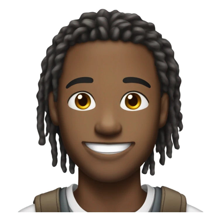 A young African-American male with short, thick dreadlocks, a friendly, confident smile, and a vibrant, approachable energy. He has a slim but toned build and often wears a cap to complement his trendy, casual style. sticker
