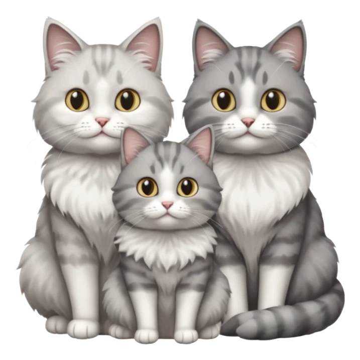 a very fluffy grey and white cat sitting with 2 other cats sticker