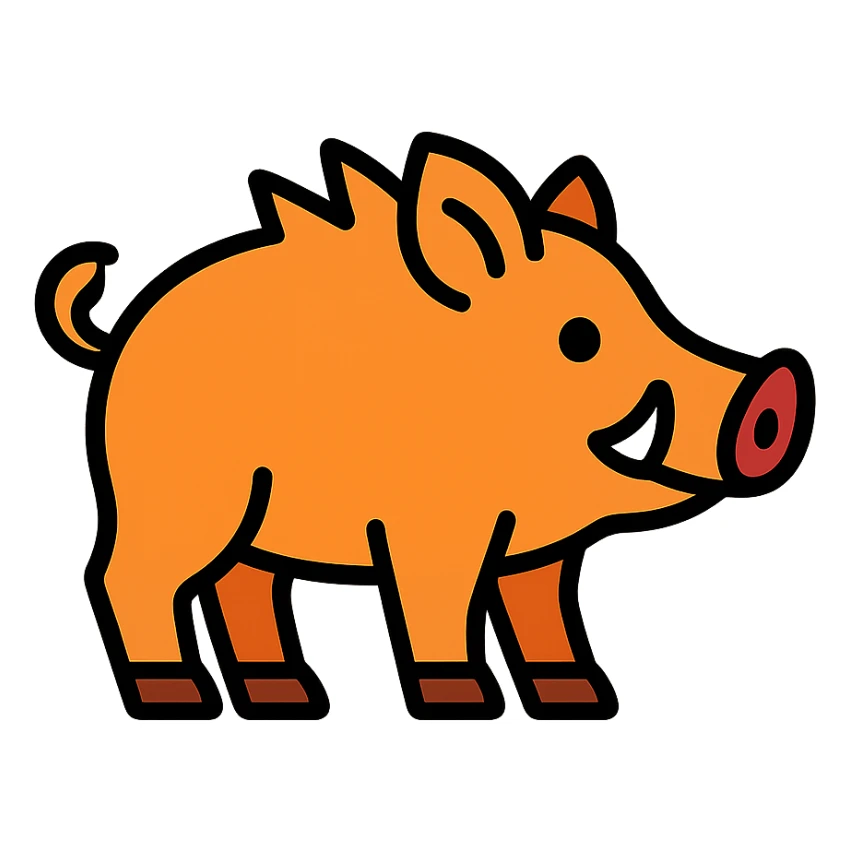 orange wild pig icon with color outline and black outlines sticker
