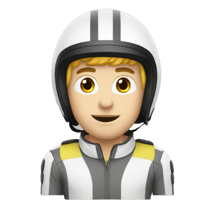 racer white male with a helmet sticker