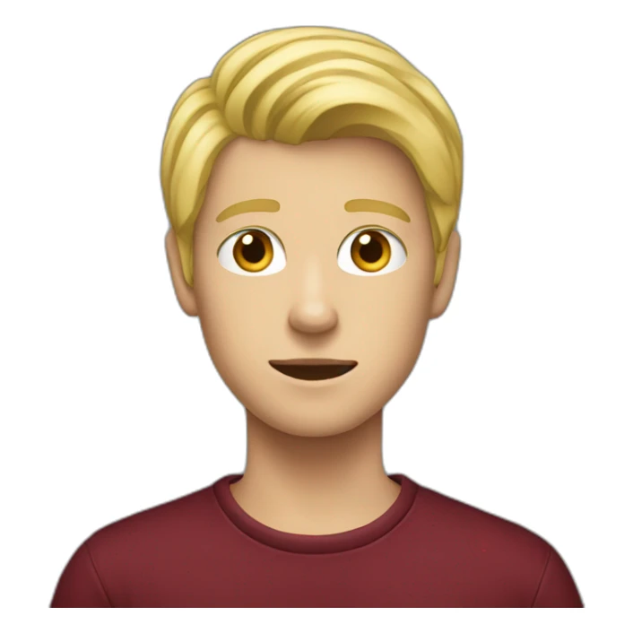 blond teenage boy with maroon shirt sticker