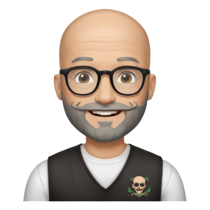 Bald man with salt and pepper beard and glasses and tattoos sticker