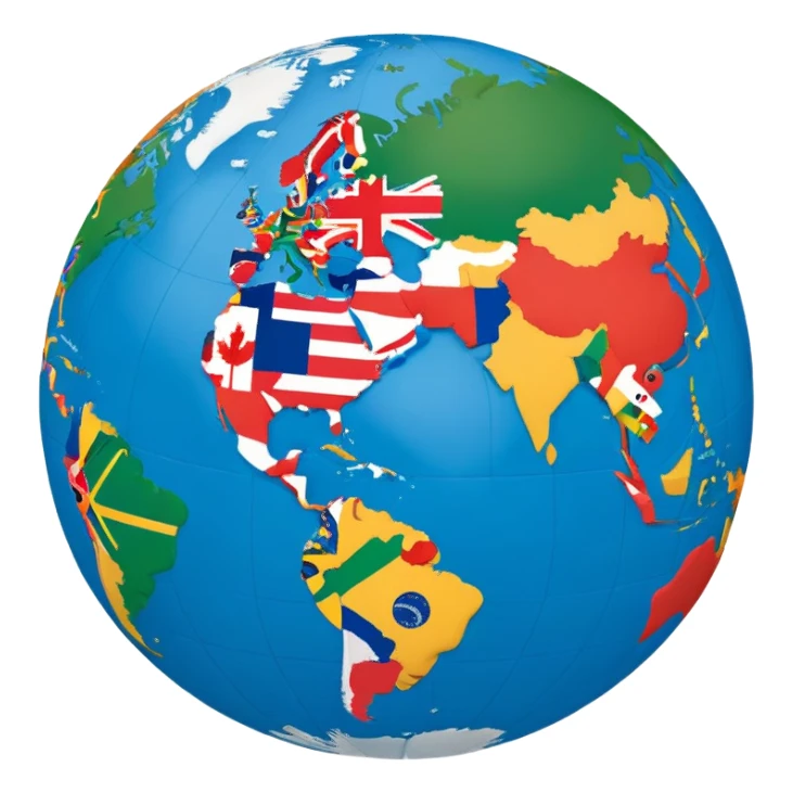 A globe showing Earth with small country flags around it or embedded on the continents sticker