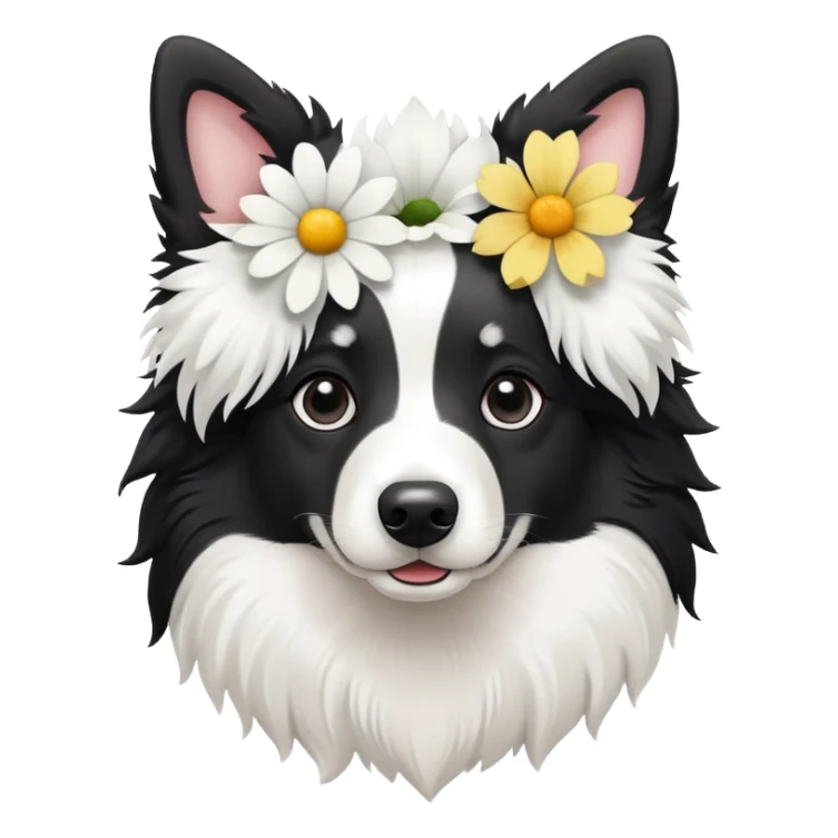 A cute  little  Black and white Border Collie and flower sticker