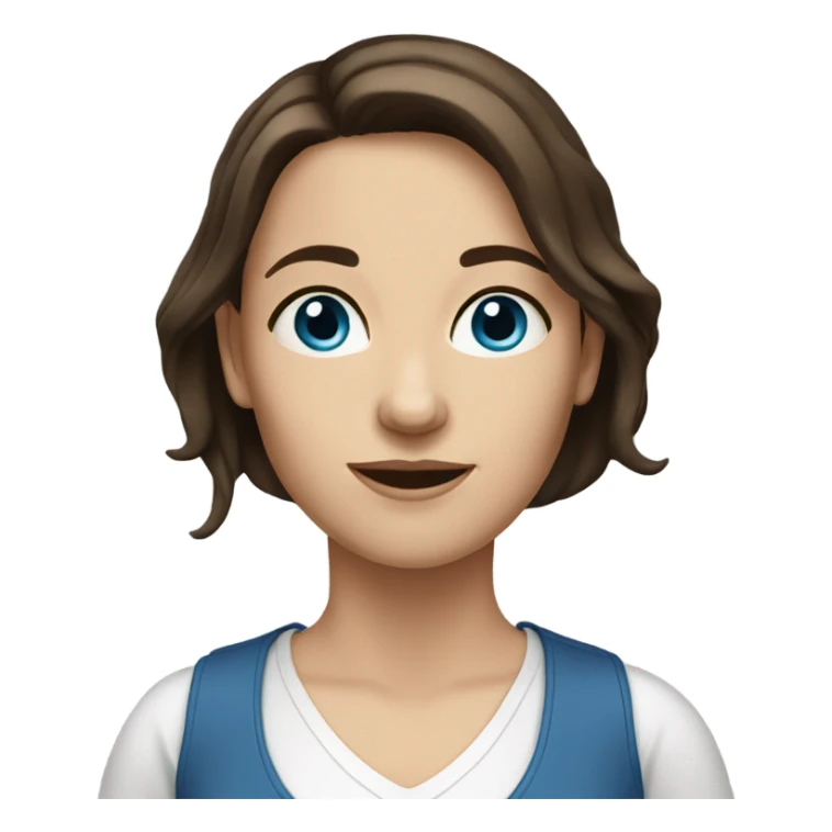 White woman. Long BROWN brunette dark hair. Blue eyes sticker