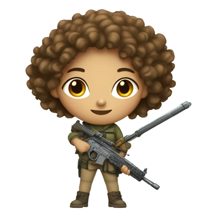 light skinned girl with curly hair with weapon sticker