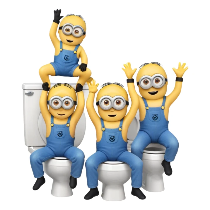 Three minions doing gymnastics on a toilet sticker