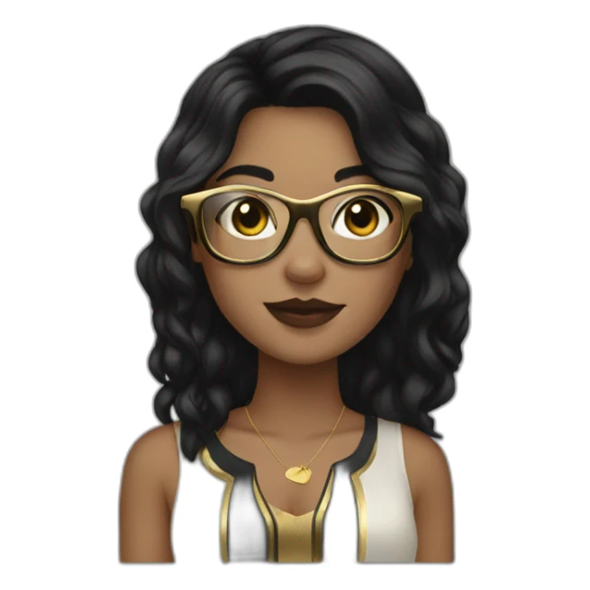 white girl with black hair and gold glasses sticker