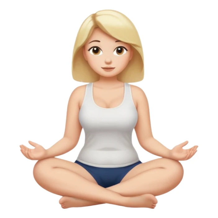 curvy blonde woman, front view, sitting on her soles, friendly expression, SFW sticker