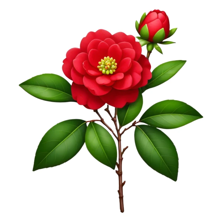bouquet Red Camellia, luxuriant, stem, leaf, bud sticker