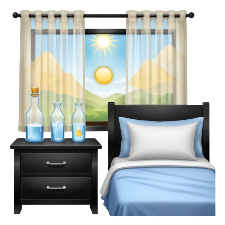 sunlight through curtains, GoCLN bottle and water glass on bedside table sticker