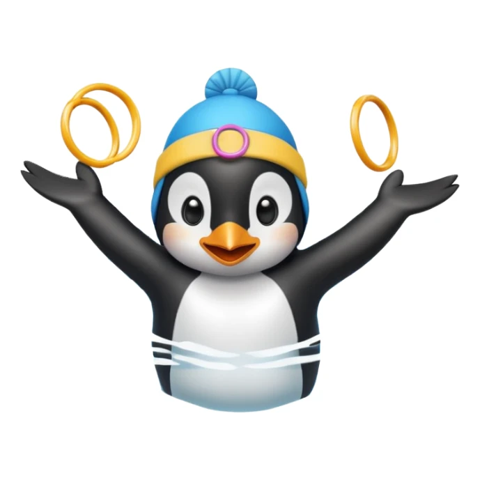 A cheerful penguin swimmer in swim cap, doing a playful backstroke with water rings popping around.
 sticker