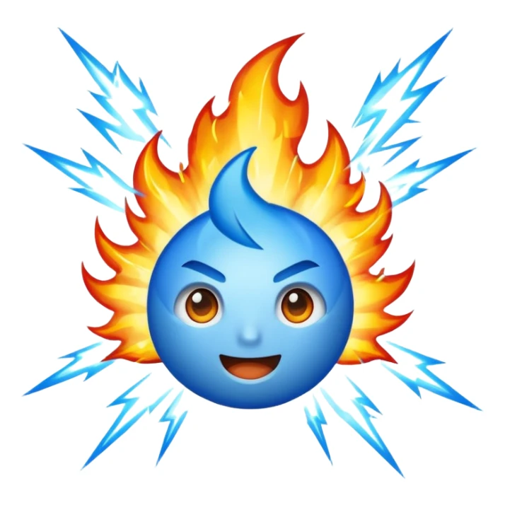 Rayos, centellas y fuego con expresiones de asombro azul sticker