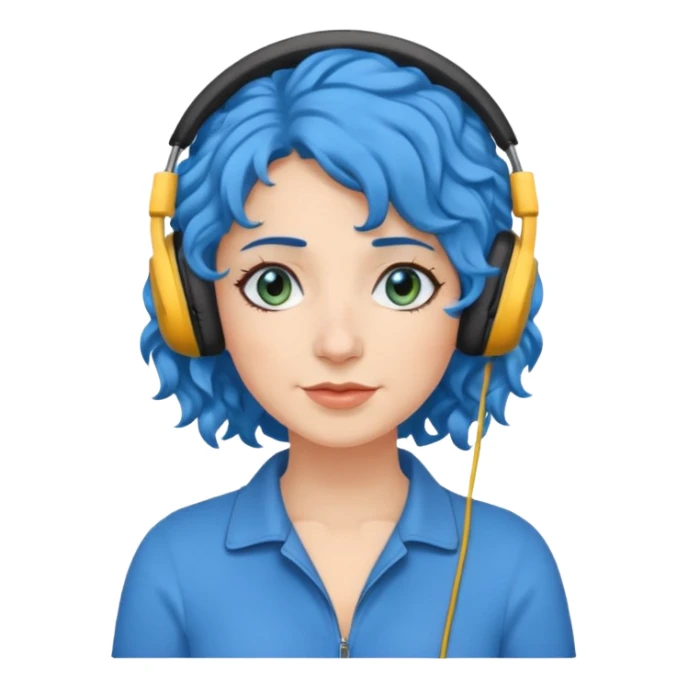 blue haired earringed heaphone wearing middle aged woman very very curly long haired and hazel eyes sticker