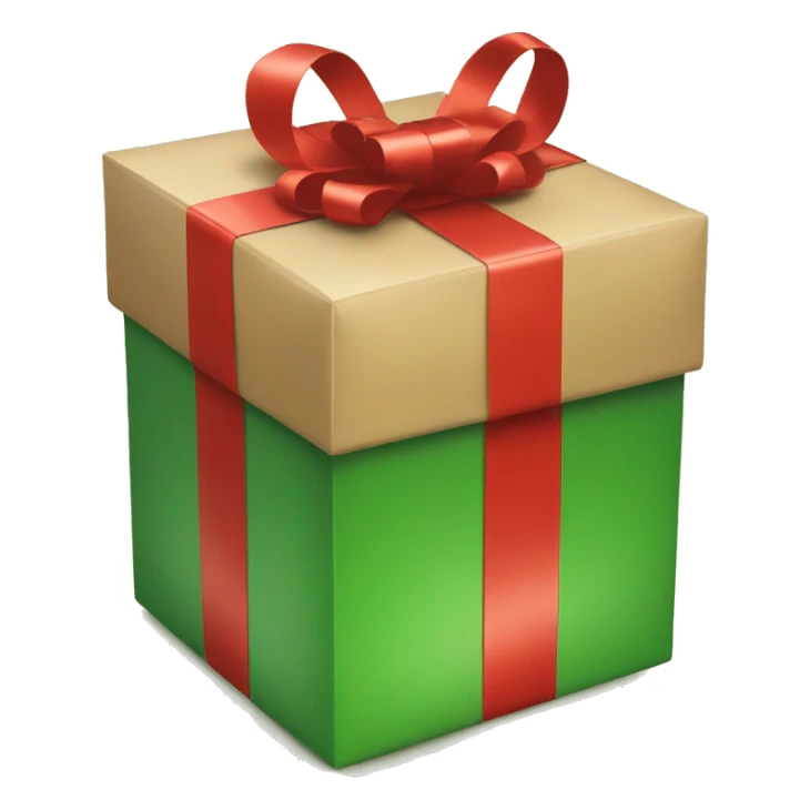 Gift box with red wrapping and green ribbon, simple and festive sticker