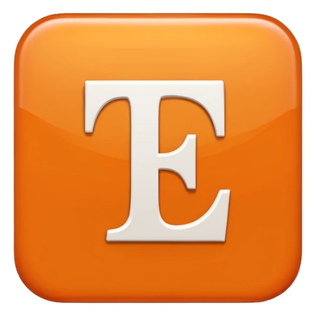 make me an emoji of a orange square with a white E in the center large E must have times new roman font sticker