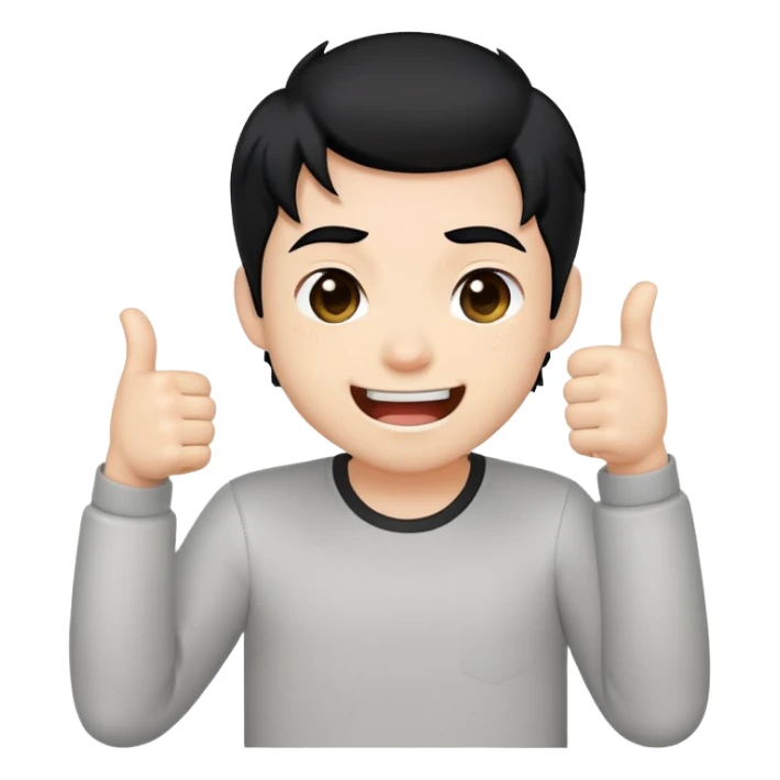 make a 6 cute emotes, a cute chibi guy with black hair and kinda shy ( it includes laughing, angry, shy, GG, hello, sticker