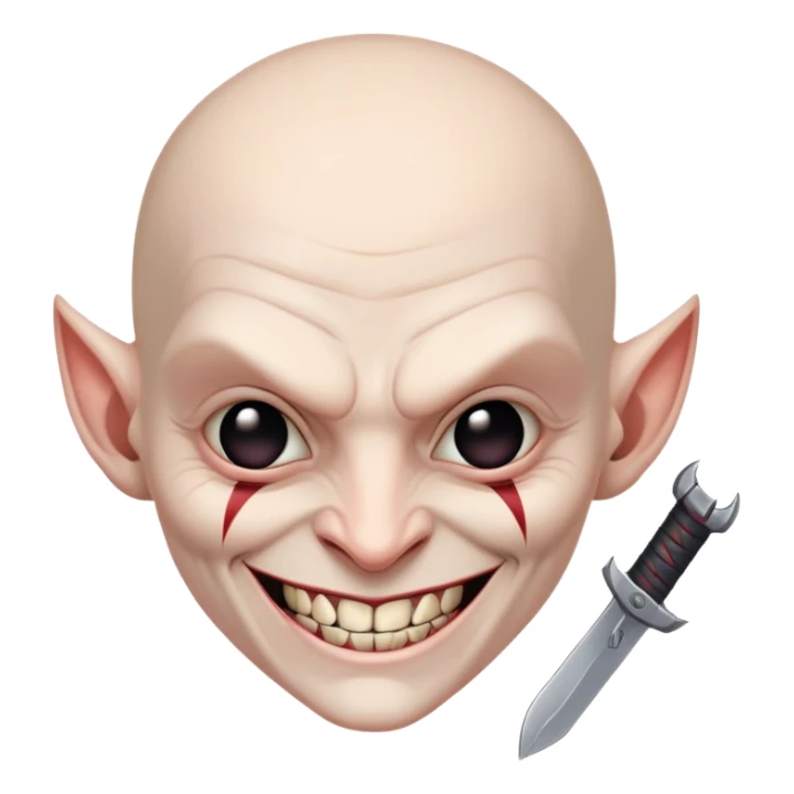 evil villain with razor blade weapons, completely hairless, sinister smile sticker