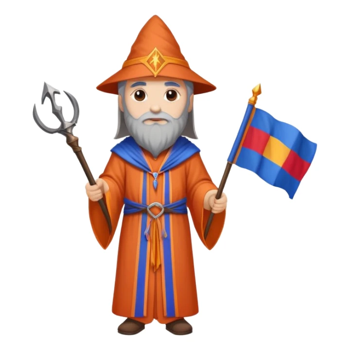Wizard with Armenian flag colors (red, blue, and orange) on robe, holding a staff sticker